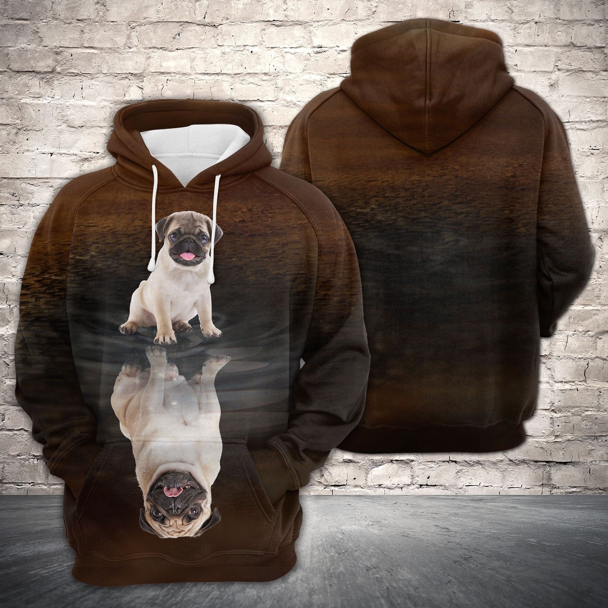 Cute Pug Reflection All Over Print Hoodie
